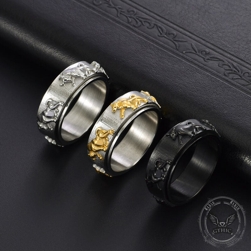 Vintage Bull Stainless Steel Spinner Ring