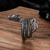 Vintage Coiled Chinese Dragon Stainless Steel Ring