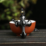 Vintage Cross Obsidian Frosted Pendant