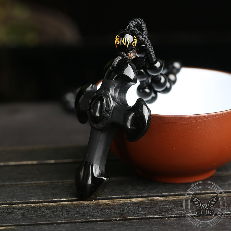 Vintage Cross Obsidian Frosted Pendant