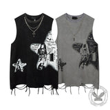 Vintage Cross Rock Star Sleeveless Print Vest