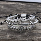 Vintage Crown Stainless Steel Skull Bracelet Set