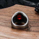 Vintage Engraved Flowers Ruby Stainless Steel Ring