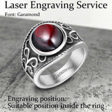 Vintage Engraved Flowers Ruby Stainless Steel Ring