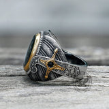 Vintage Epoxy Embossed Stainless Steel Ring