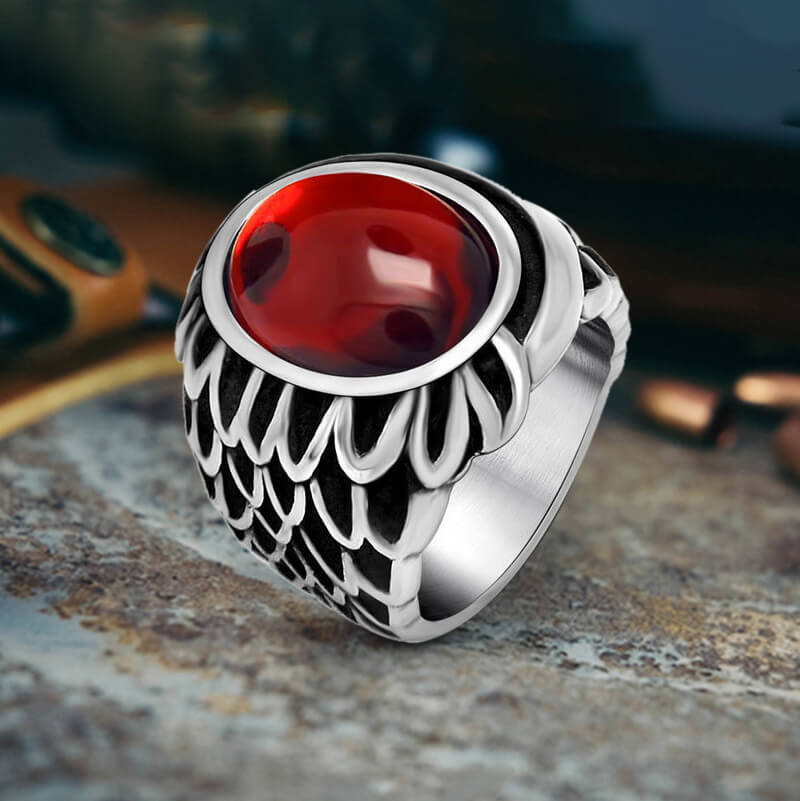 Vintage Feather Wing Agate Stainless Steel Ring