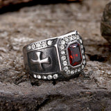 Vintage Gemstone Cross Stainless Steel Ring