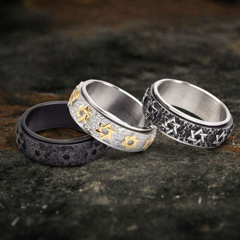 Vintage Hexagram Stainless Steel Spinner Ring