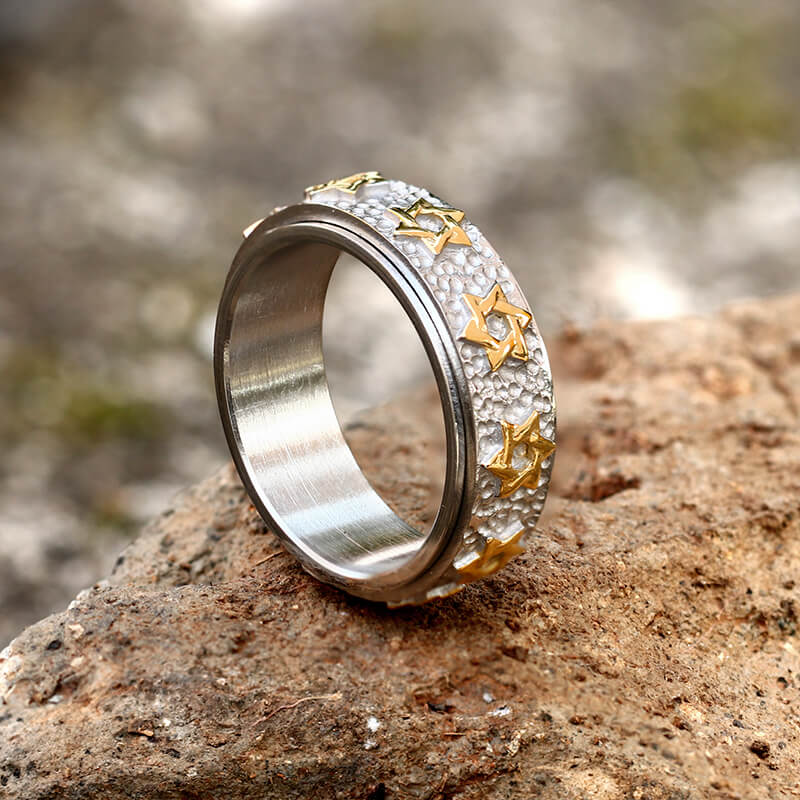 Vintage Hexagram Stainless Steel Spinner Ring