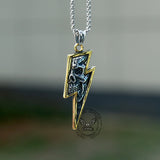 Vintage Lightning Bolt Skull Stainless Steel Pendant