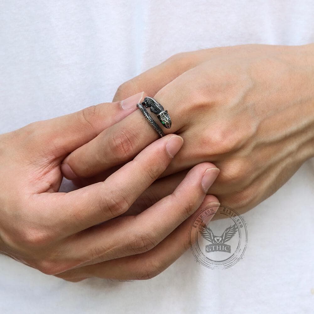 Vintage Lizard Stainless Steel Open Ring