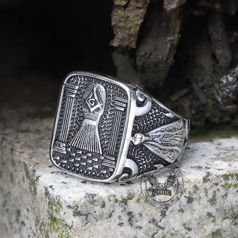 Vintage Masonic Stainless Steel Men's Ring