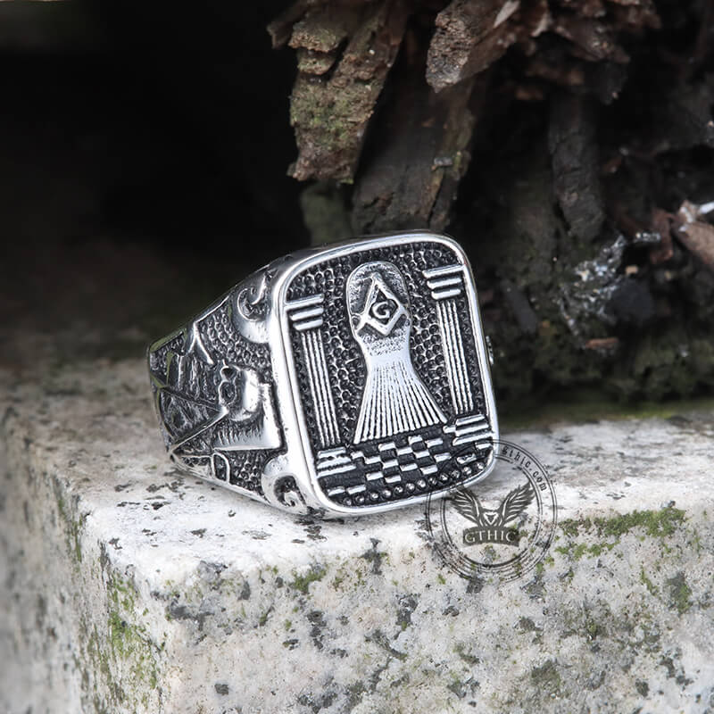 Vintage Masonic Stainless Steel Men's Ring