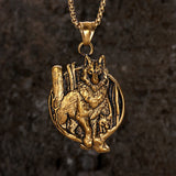 Vintage Nordic Viking Wolf Head Stainless Steel Pendant Necklace