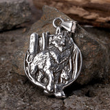 Vintage Nordic Viking Wolf Head Stainless Steel Pendant Necklace