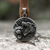 Vintage Nordic Wolf Valknut Stainless Steel Viking Pendant