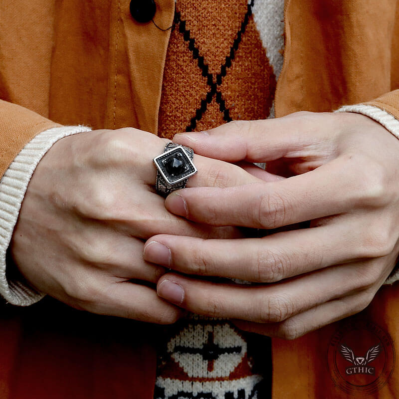 Vintage Onyx Stainless Steel Ring