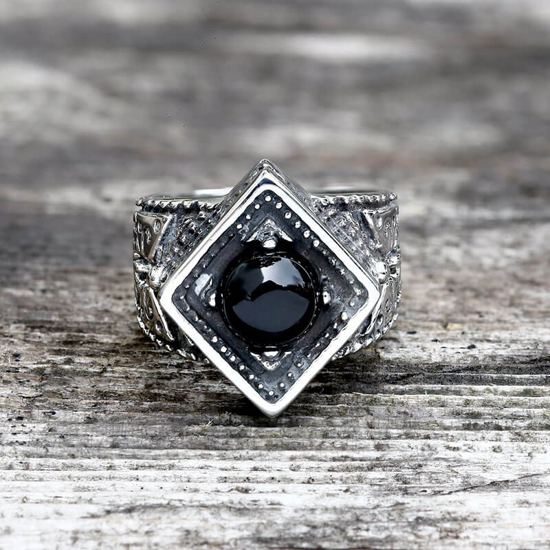 Vintage Onyx Stainless Steel Ring