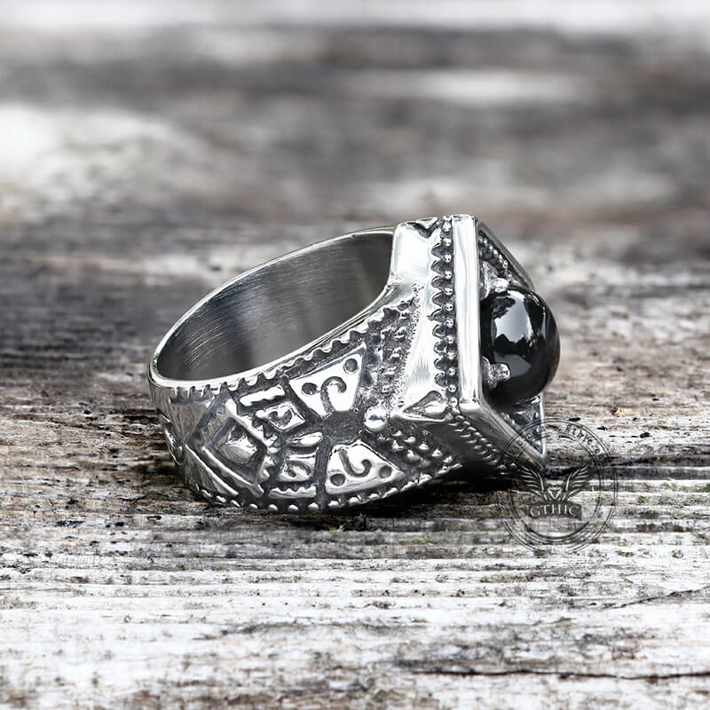 Vintage Onyx Stainless Steel Ring