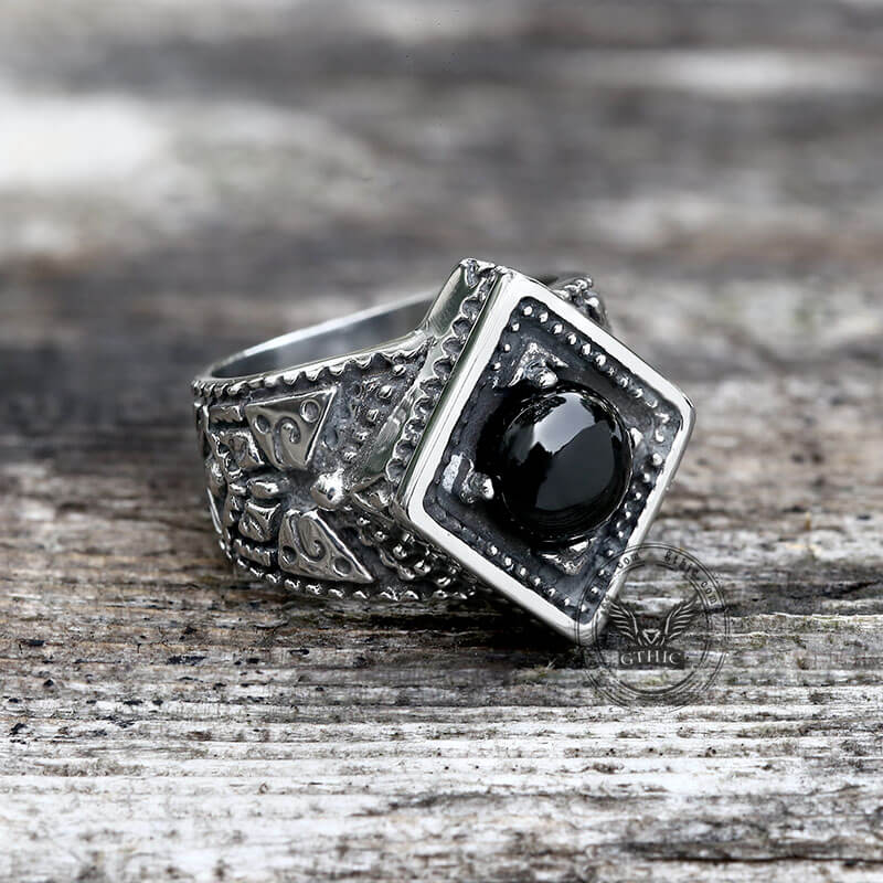 Vintage Onyx Stainless Steel Ring