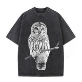 Vintage Owl Print Washed Short Sleeve T-shirt