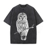 Vintage Owl Print Washed Short Sleeve T-shirt