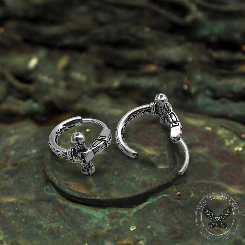 Vintage Pattern Stainless Steel Skull Hoop Earrings