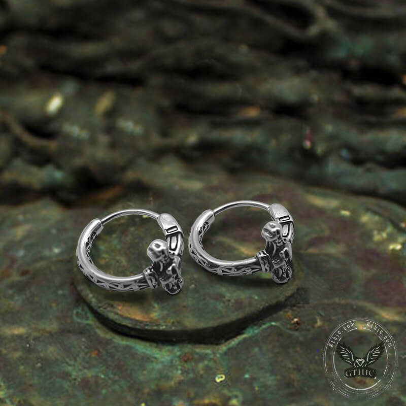 Vintage Pattern Stainless Steel Skull Hoop Earrings