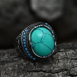 Vintage Pattern Turquoise Stainless Steel Ring