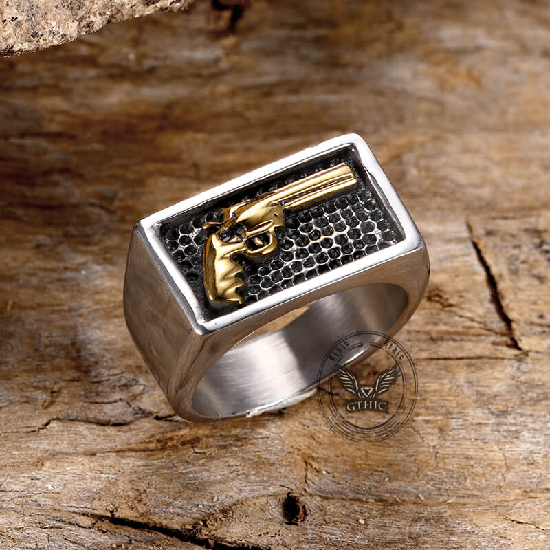 Vintage Pistol Gun Stainless Steel Ring