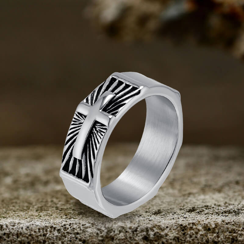 Vintage Polished Cross Pattern Stainless Steel Ring