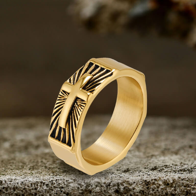 Vintage Polished Cross Pattern Stainless Steel Ring