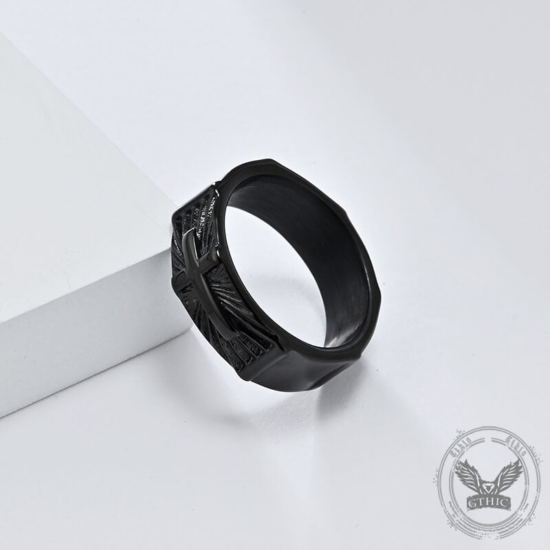 Vintage Polished Cross Pattern Stainless Steel Ring