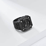 Vintage Portrait Cross Stainless Steel Ring