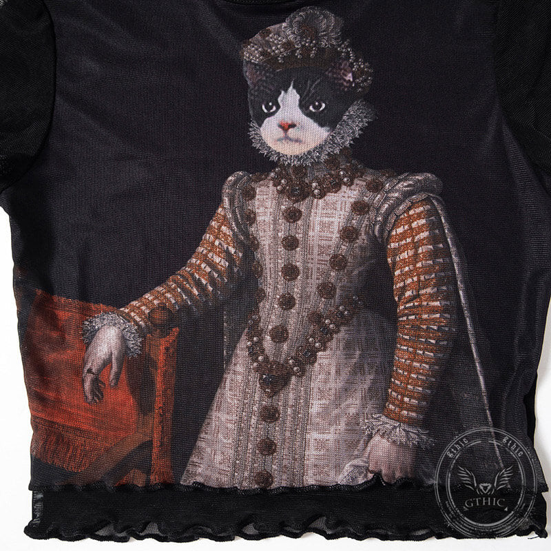 Vintage Princess Cat Print Crop Top