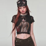 Vintage Princess Cat Print Crop Top