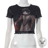 Vintage Princess Cat Print Crop Top