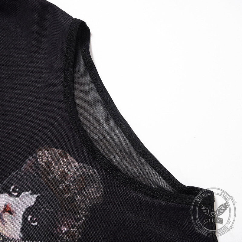Vintage Princess Cat Print Crop Top