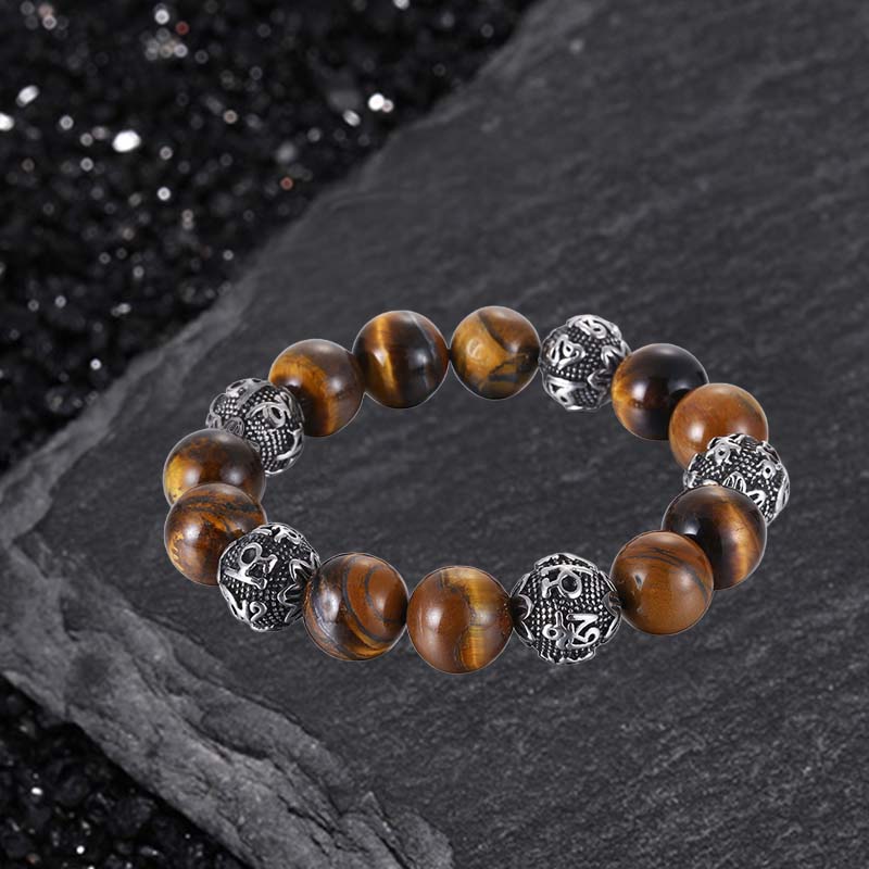 Vintage Six-character Stainless Steel Buddha Bead Bracelet