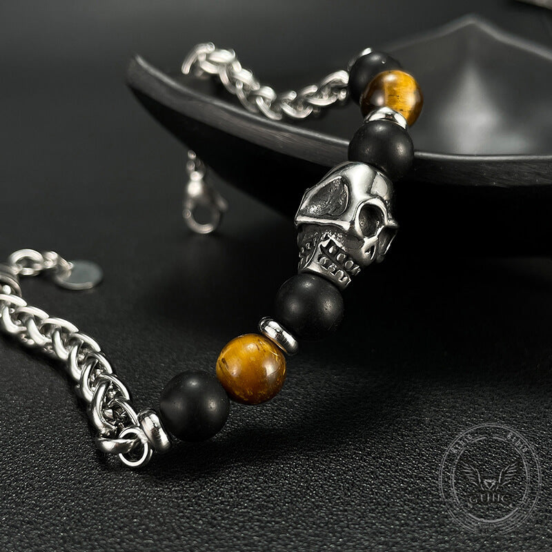 Vintage Skull Tiger Eye Stainless Steel Bracelet