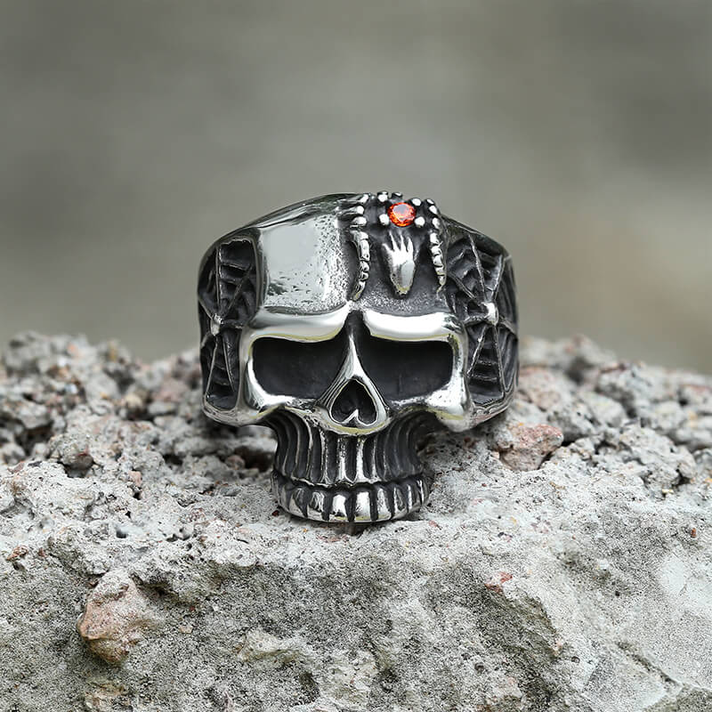 Vintage Spider Web Stainless Steel Skull Ring