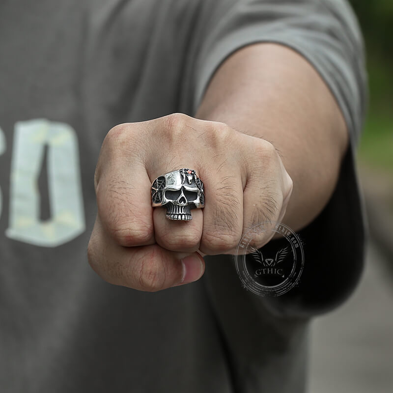 Vintage Spider Web Stainless Steel Skull Ring
