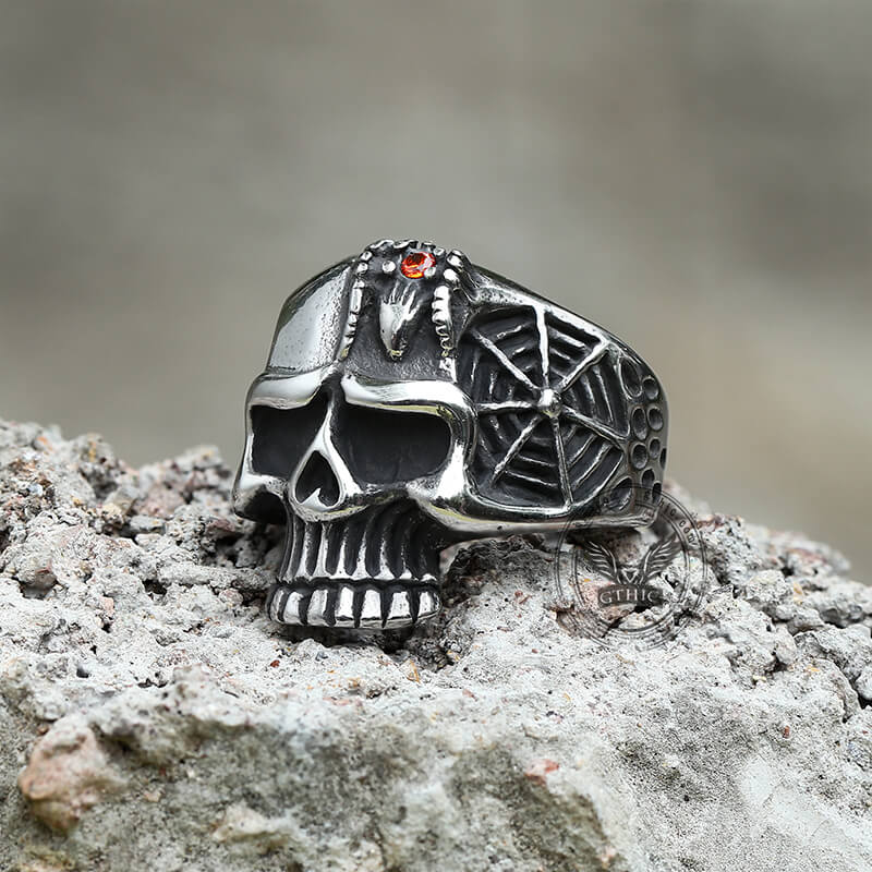 Vintage Spider Web Stainless Steel Skull Ring