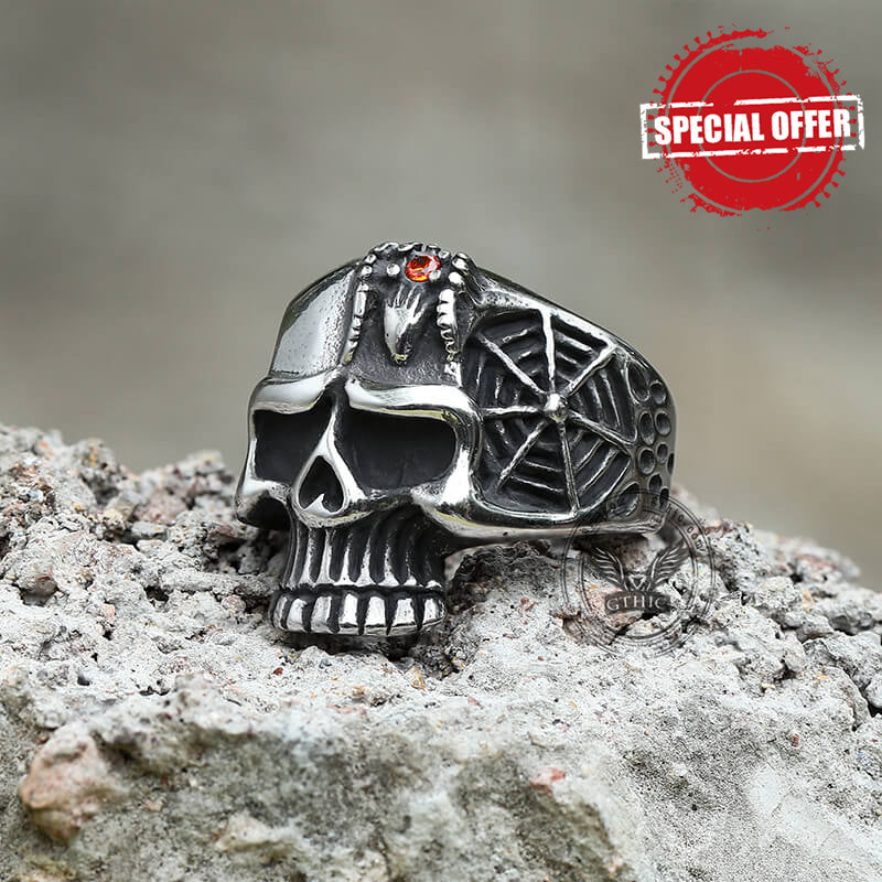 Vintage Spider Web Stainless Steel Skull Ring