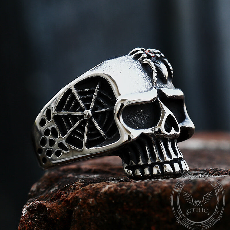 Vintage Spider Web Stainless Steel Skull Ring
