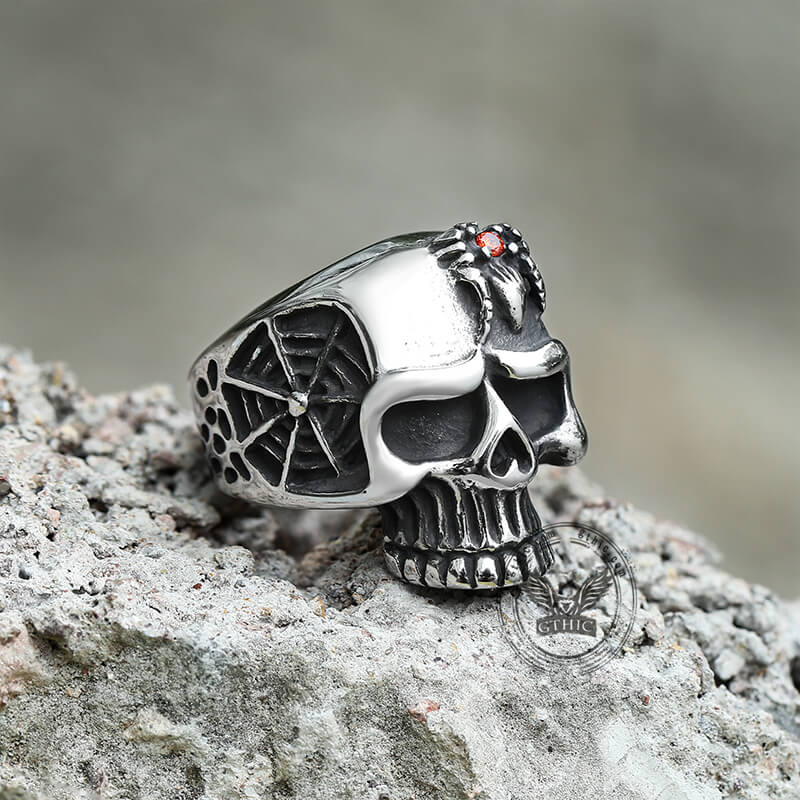 Vintage Spider Web Stainless Steel Skull Ring
