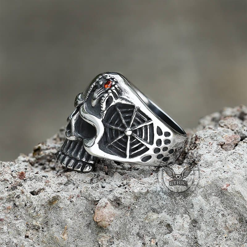 Vintage Spider Web Stainless Steel Skull Ring