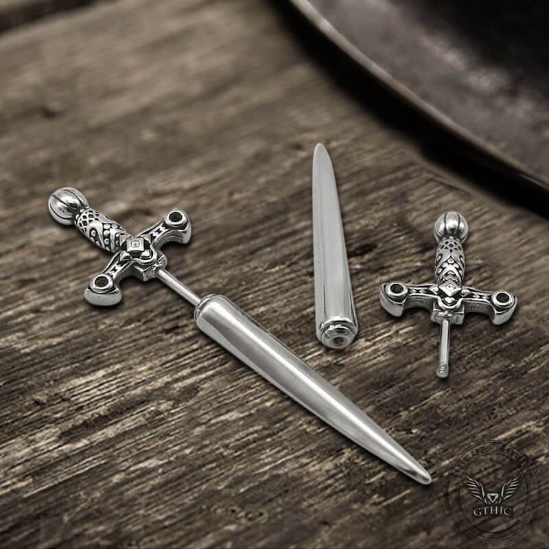 Vintage Sword Design Stainless Steel Stud Earrings