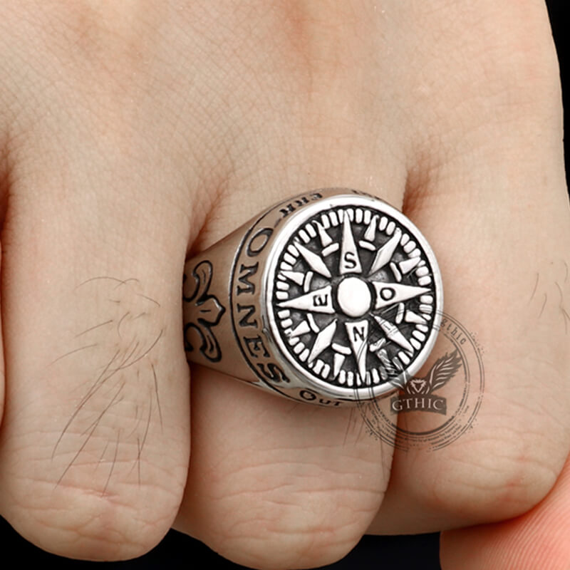 Vintage Viking Nordic Compass Stainless Steel Marine Ring