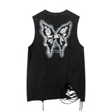 Vintage Washed Butterfly Printed Sleeveless Vest
